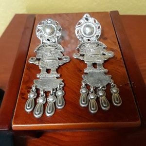 .970 Mexico Aztec inpired Taxco Silver Earrings